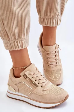 Damskie Buty Sportowe Z Ozdobnym Zamkiem Beżowe Adrea