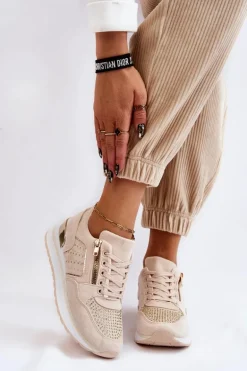 Damskie Buty Sportowe Z Ozdobnym Zamkiem Kremowe Adrea