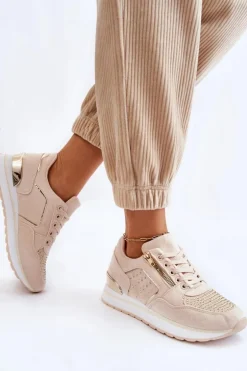 Damskie Buty Sportowe Z Ozdobnym Zamkiem Kremowe Adrea