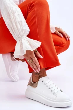 Damskie Buty Sportowe Z Ozdobnym Wzorem Biało-Złote Delight