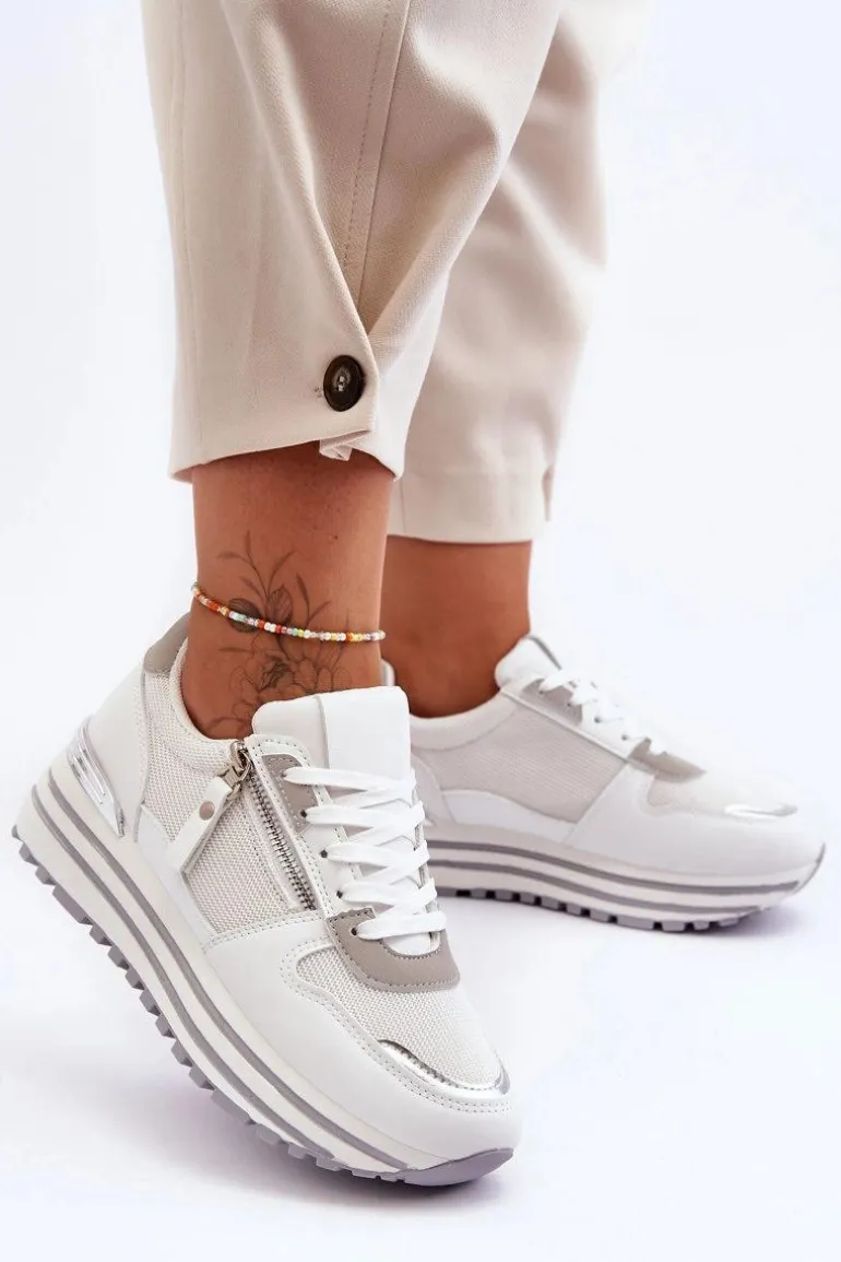 Damskie Buty Sportowe Z Ozdobnym Zamkiem Białe Cairo