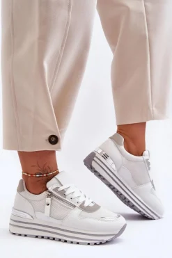 Damskie Buty Sportowe Z Ozdobnym Zamkiem Białe Cairo