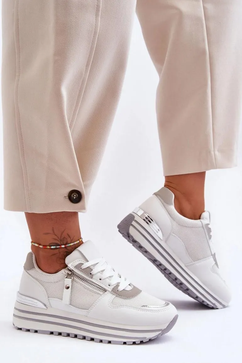 Damskie Buty Sportowe Z Ozdobnym Zamkiem Białe Cairo