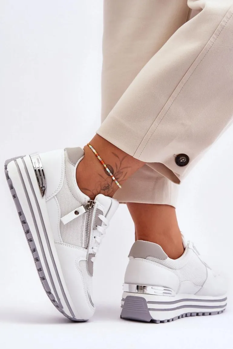 Damskie Buty Sportowe Z Ozdobnym Zamkiem Białe Cairo