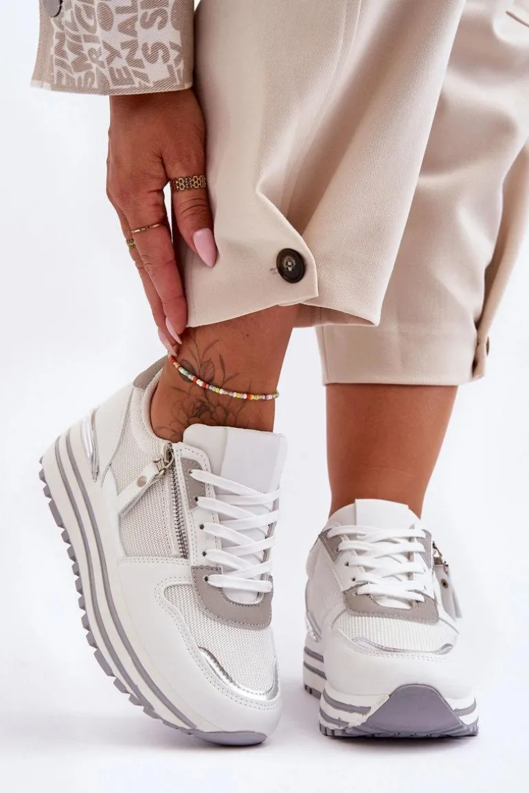 Damskie Buty Sportowe Z Ozdobnym Zamkiem Białe Cairo