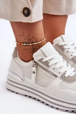 Damskie Buty Sportowe Z Ozdobnym Zamkiem Białe Cairo