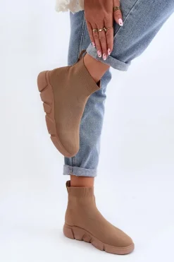 Damskie Buty Sportowe Ze Skarpetą Beżowe Zirila