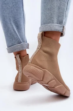 Damskie Buty Sportowe Ze Skarpetą Beżowe Zirila