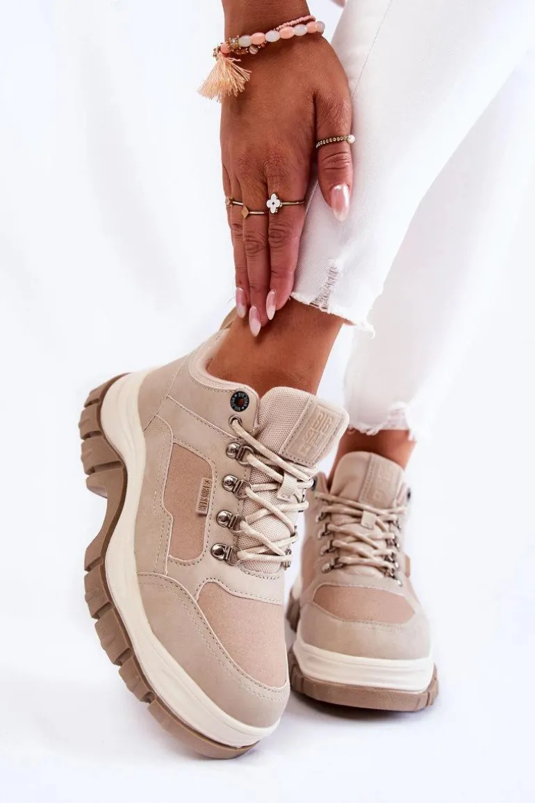 Damskie Buty Trekkingowe Trapery Memory Foam Big Star KK274363 Beżowe