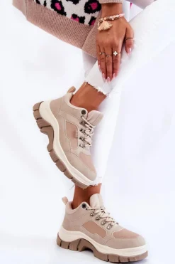 Damskie Buty Trekkingowe Trapery Memory Foam Big Star KK274363 Beżowe