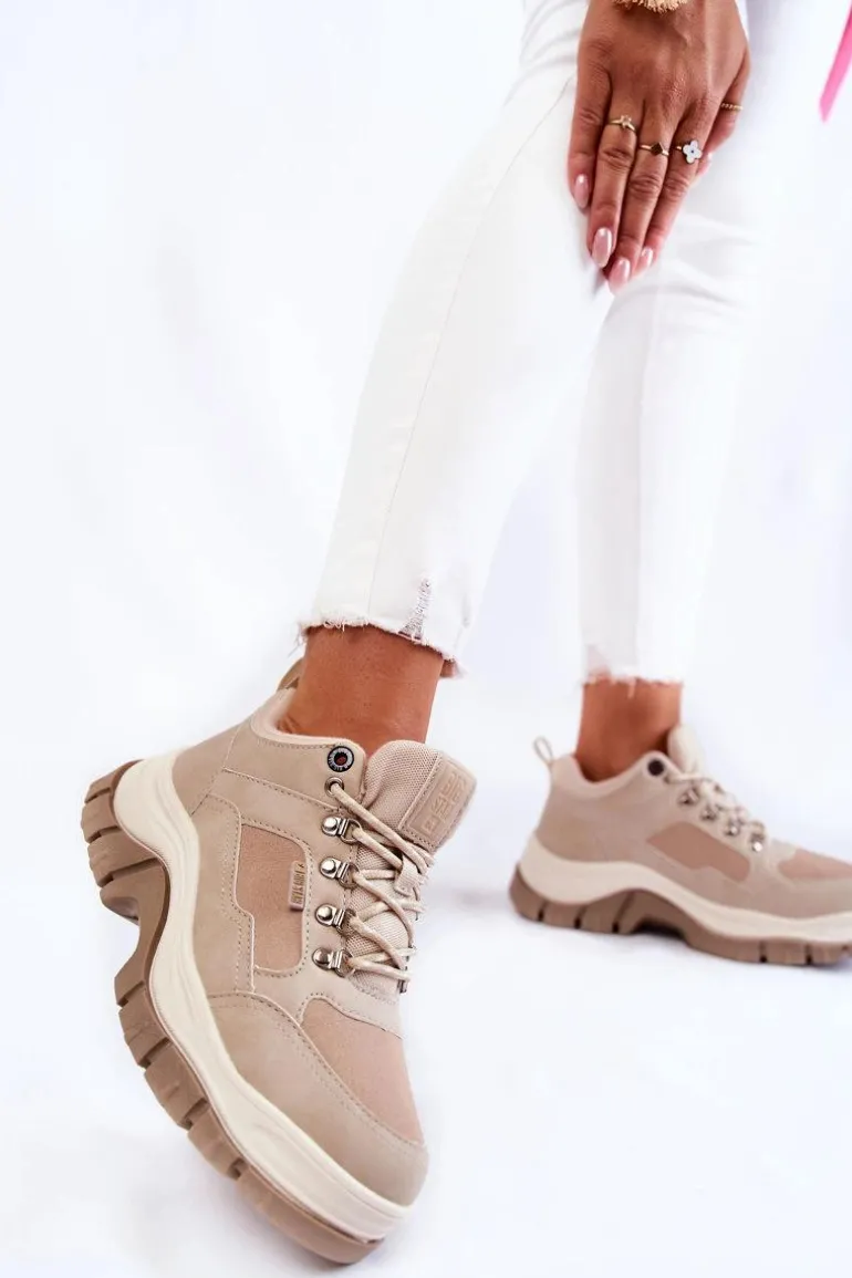 Damskie Buty Trekkingowe Trapery Memory Foam Big Star KK274363 Beżowe