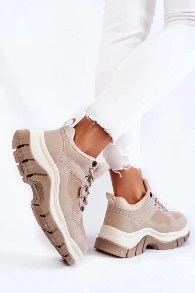 Damskie Buty Trekkingowe Trapery Memory Foam Big Star KK274363 Beżowe