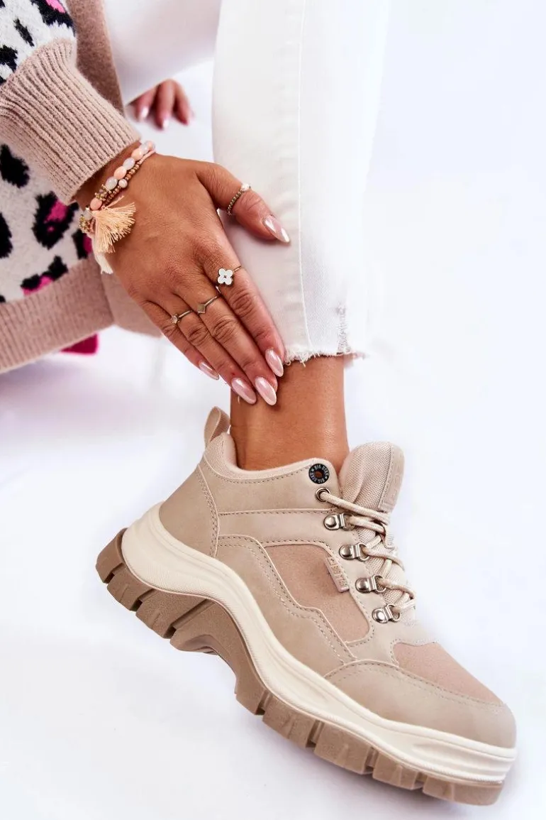 Damskie Buty Trekkingowe Trapery Memory Foam Big Star KK274363 Beżowe