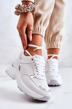 Damskie Błyszczące Buty Sportowe Na Koturnie Białe Activity