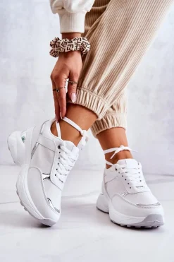 Damskie Błyszczące Buty Sportowe Na Koturnie Białe Activity
