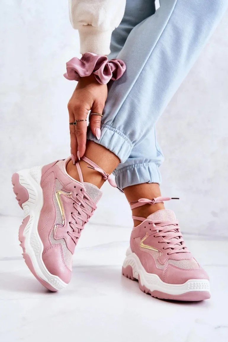 Damskie Błyszczące Masywne Sneakersy Różowe Canadia