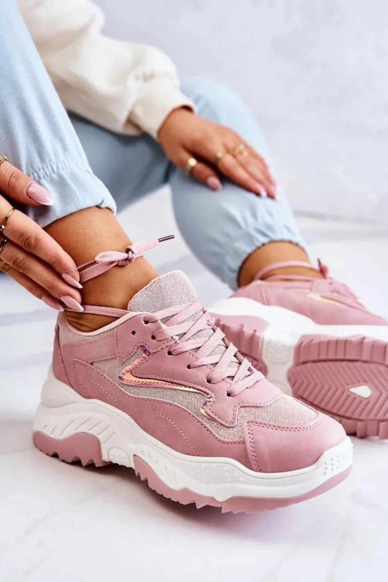 Damskie Błyszczące Masywne Sneakersy Różowe Canadia