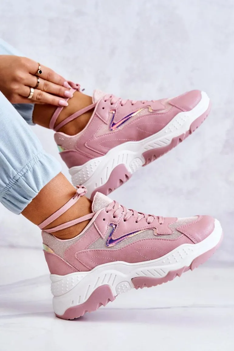 Damskie Błyszczące Masywne Sneakersy Różowe Canadia