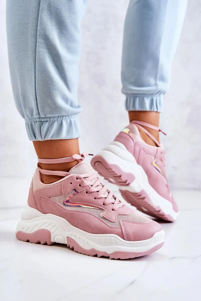 Damskie Błyszczące Masywne Sneakersy Różowe Canadia