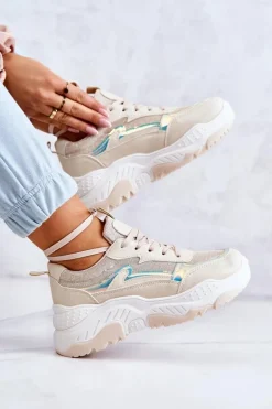 Damskie Błyszczące Sneakersy Beżowe Callisto