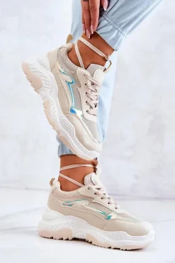 Damskie Błyszczące Sneakersy Beżowe Callisto