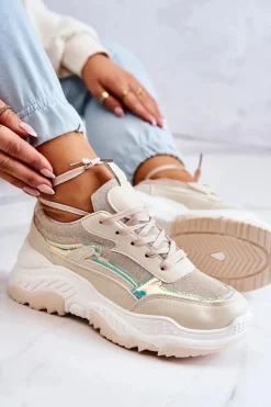 Damskie Błyszczące Sneakersy Beżowe Callisto