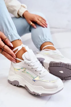 Damskie Błyszczące Sneakersy Białe Callisto