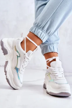 Damskie Błyszczące Sneakersy Białe Callisto