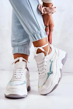 Damskie Błyszczące Sneakersy Białe Callisto