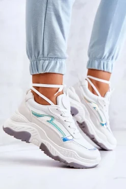 Damskie Błyszczące Sneakersy Białe Callisto