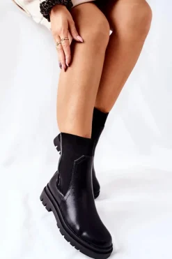 Damskie Ciepłe Botki Czarne Nikiera