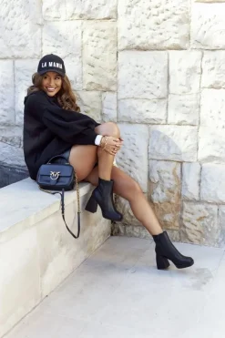 Damskie Ciepłe Botki Kwadratowy Słupek Czarne Closer