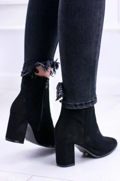 Damskie Czarne Botki Na Słupku w Szpic Amaltea