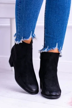 Damskie Czarne Botki Na Słupku Zamsz Ferimate