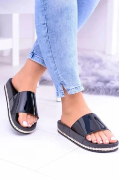 Damskie Czarne Klapki z Dżetami Mirock