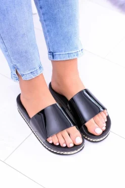 Damskie Czarne Klapki z Dżetami Mirock