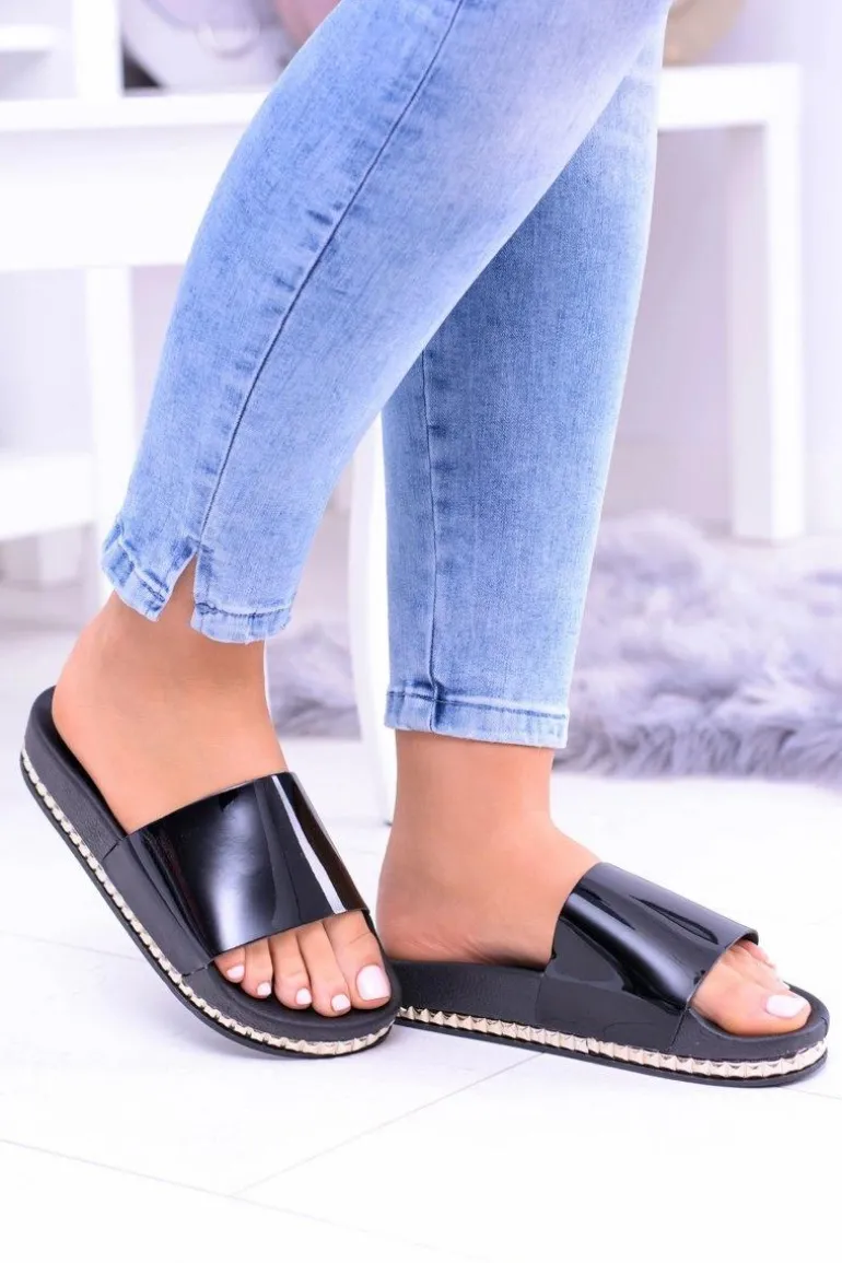 Damskie Czarne Klapki z Dżetami Mirock