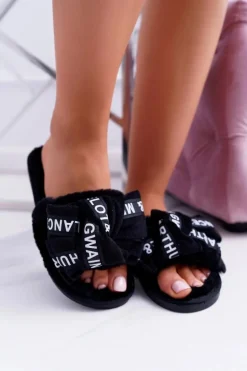 Damskie Czarne Klapki Z Napisami Lu Boo News