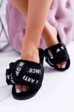 Damskie Czarne Klapki Z Napisami Lu Boo News