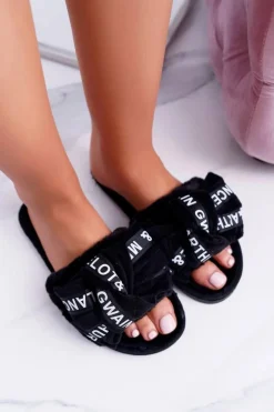 Damskie Czarne Klapki Z Napisami Lu Boo News