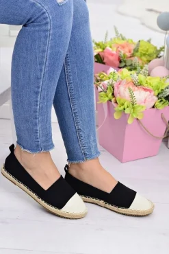 Damskie Czarne Lniane Espadryle Beżowy Nosek Quebo