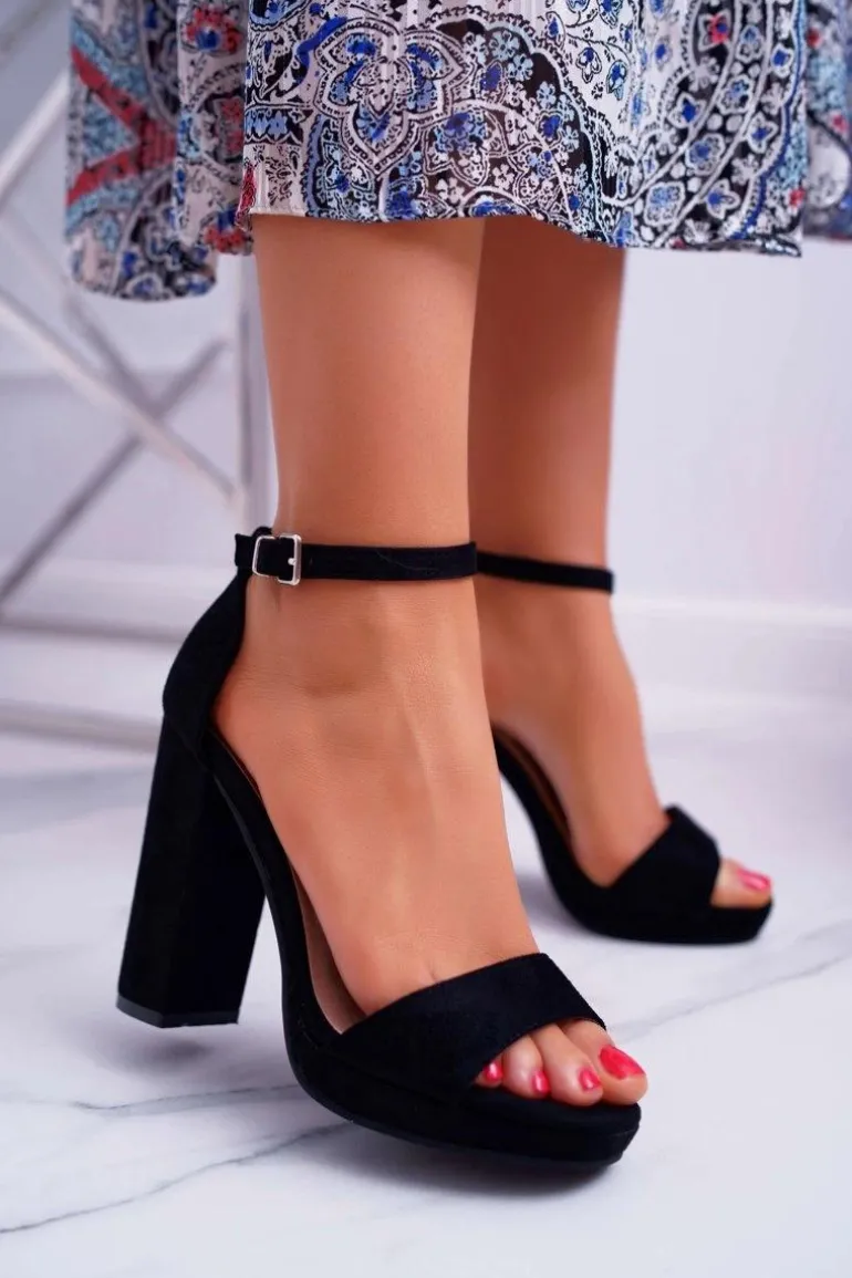 Damskie Czarne Sandały Na Słupku Platforma Debora