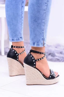 Damskie Czarne Sandały Ćwieki Dżety Espadryle Mariko