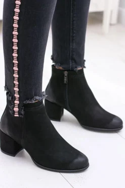 Damskie Czarne Skórzane Botki Na Słupku Nicole