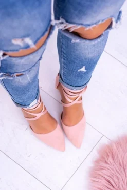 Damskie Czółenka Na Słupku Wiązane Różowe Demmi