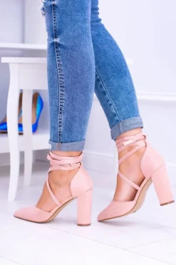 Damskie Czółenka Na Słupku Wiązane Różowe Demmi