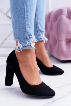 Damskie Czółenka Na Słupku Zamszowe Czarne Verdi