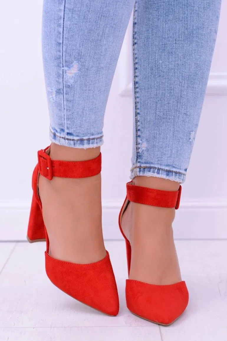 Damskie Czółenka Na Słupku Zamszowe Czerwone Harinta