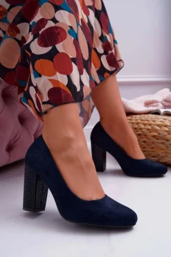 Damskie Czółenka Sergio Leone PB200 Zamszowe Granatowe Selva