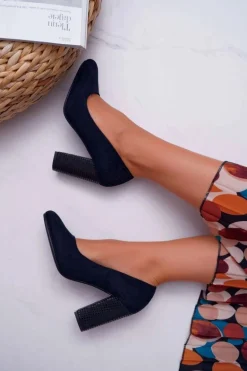 Damskie Czółenka Sergio Leone PB200 Zamszowe Granatowe Selva